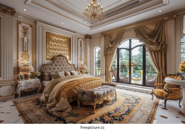 Luxury Bedroom Interior Design with Golden Decor