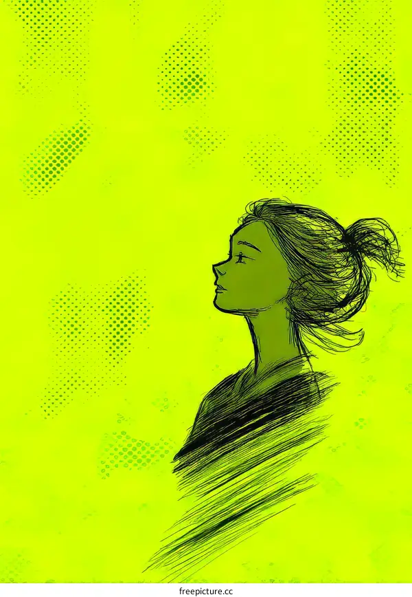 Profile of a Young Woman in Vivid Lime Green