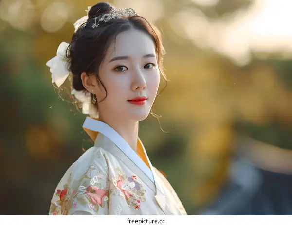 Portrait of a young Korean woman in traditional dress