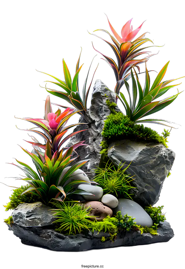 [Transparent Background PNG]Tropical Plants in a Rock Garden