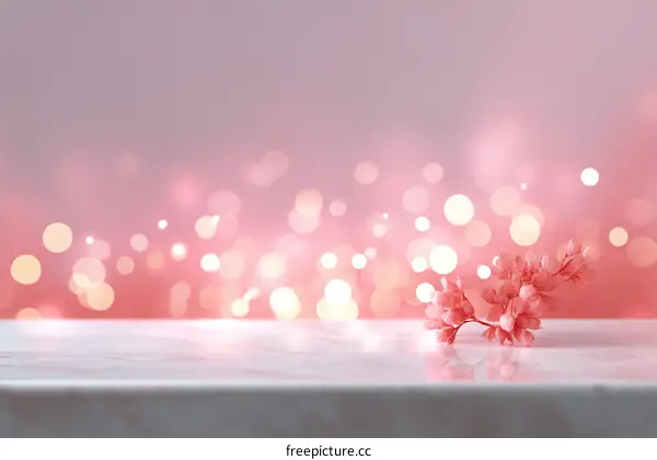 Pink Floral Arrangement on Marble Surface with Bokeh Background
