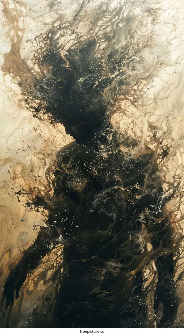 Black and gold abstract painting of a person