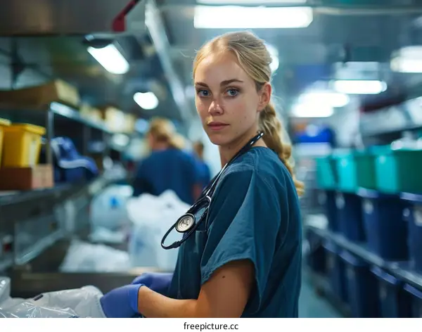 Portrait of a Confident Female Doctor or Nurse in Scrubs