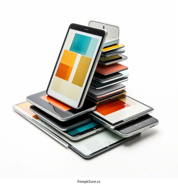 A stack of tablets and smartphones