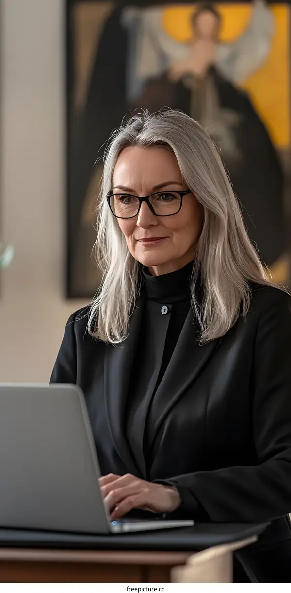 Business Woman Working on Laptop in Office
