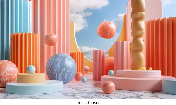 The combination of geometric shapes and spheres