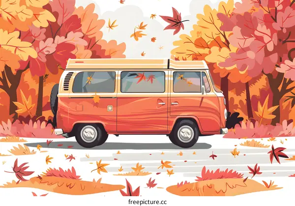 Autumn Road Trip Van Illustration
