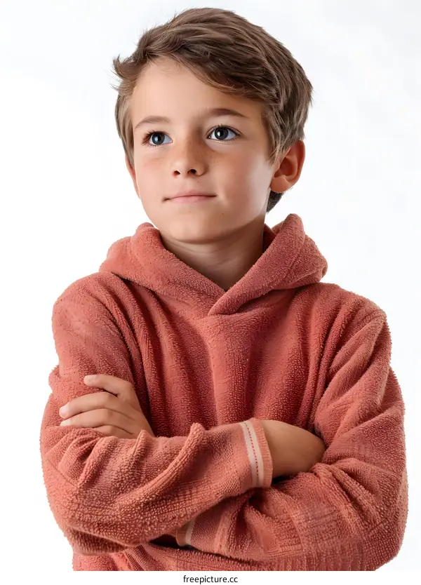Portrait of a boy in a brown hoodie