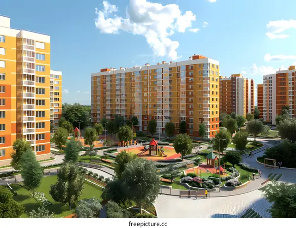 Courtyard of a residential complex with a playground
