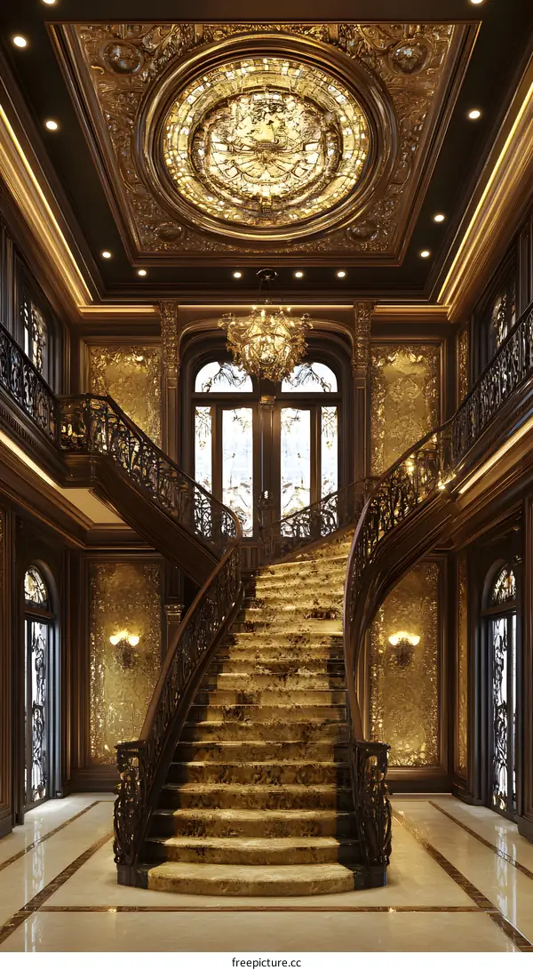 Luxury Interior Design with Elegant Staircase and Chandelier