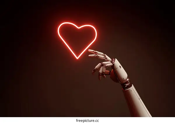 Robotic Hand Touching Neon Heart