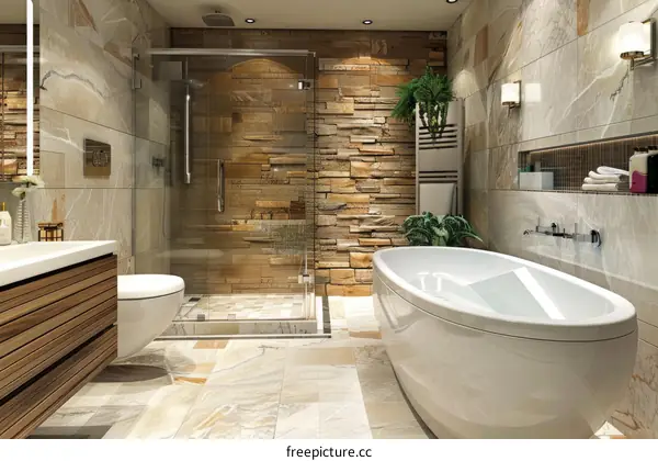 Modern Luxury Bathroom Design with Stone Accents