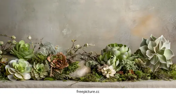 Succulent Plants Arrangement with Moss and Stones