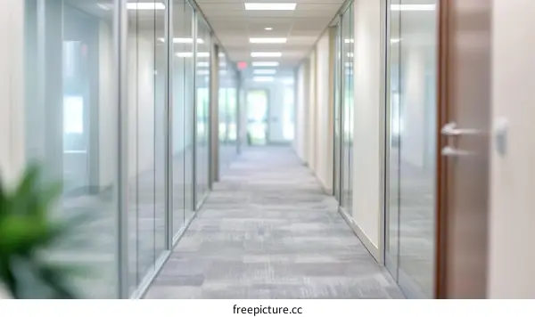 Modern Office Corridor with Glass Partitions
