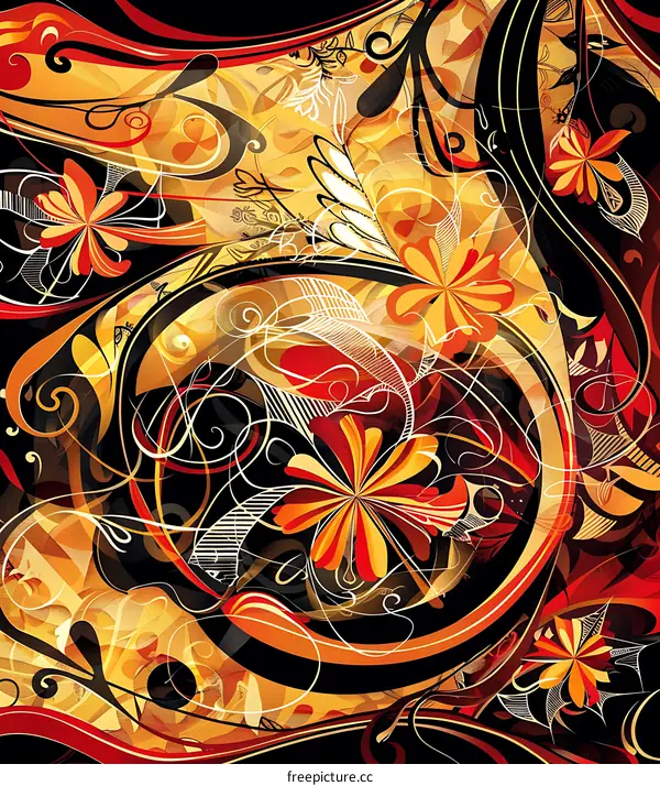 Abstract Floral Design with Swirls and Flowers
