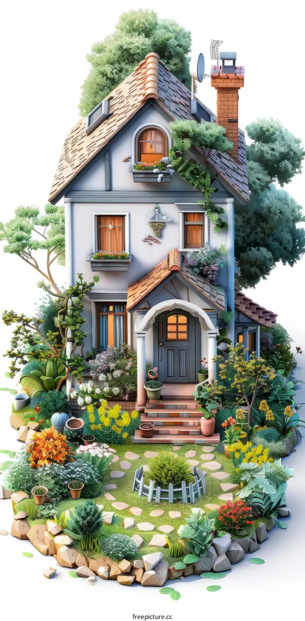 Charming Country Cottage with a Vibrant Flower Garden