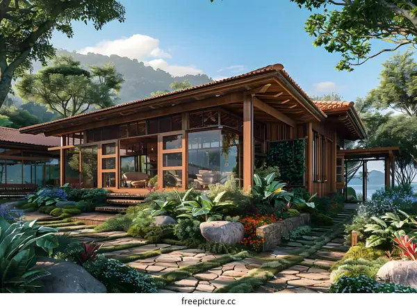 Modern Wooden House with a Garden in the Mountains