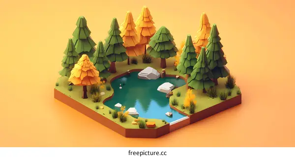 Low Poly Forest With Pond
