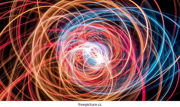 Colorful light trails forming a vortex