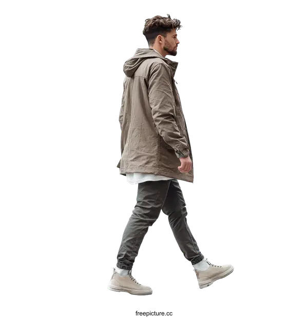 [Transparent Background PNG]Man in Beige Jacket and Pants Walking