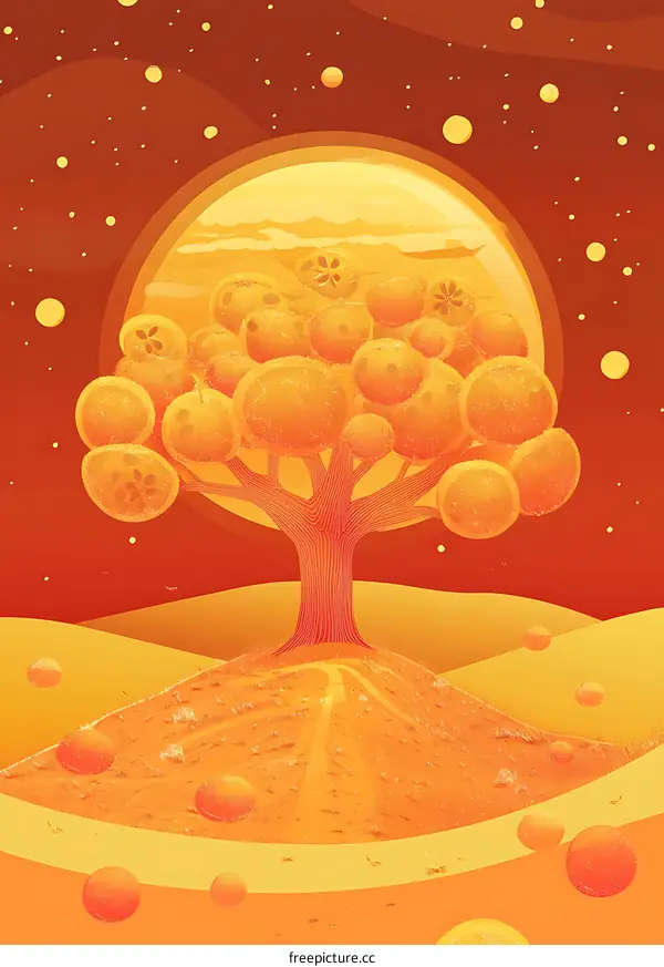 Orange Tree Under a Red Sky
