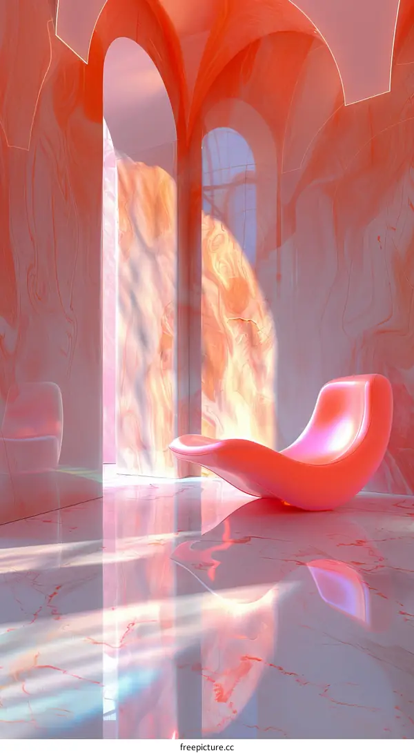 Abstract Interior Design with a Pink Lounge Chair