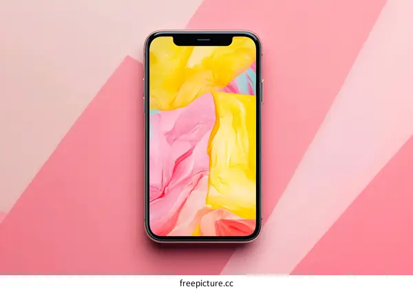 Pink and Yellow Abstract Art on Phone Screen