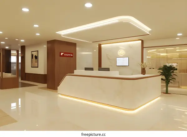 Modern Reception Desk with Marble and Wood