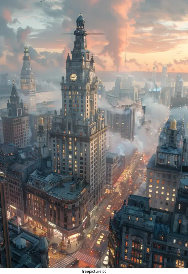 Aerial View of a Cityscape at Dawn