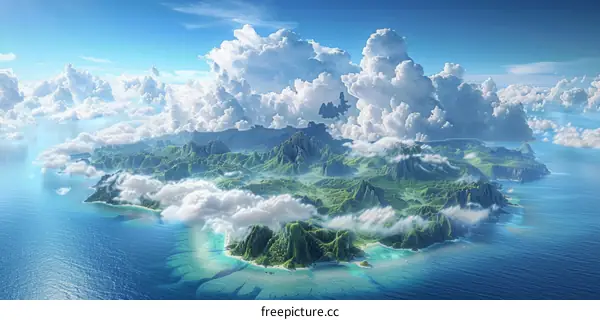 Fantasy Island with Mountains on the Horizon