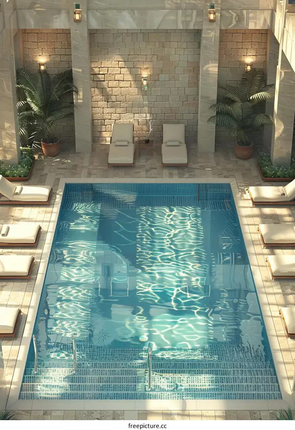 Indoor Swimming Pool with Sunlit Stone Walls