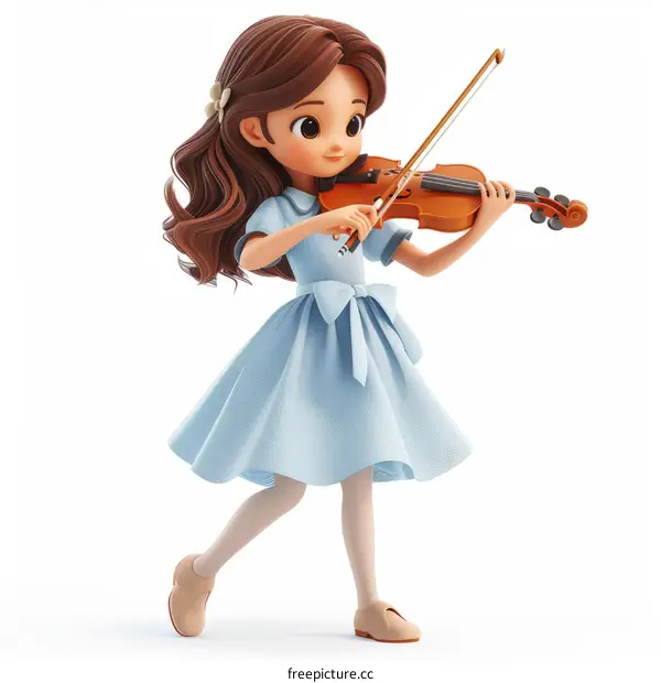 A violinist girl with brown hair playing the violin