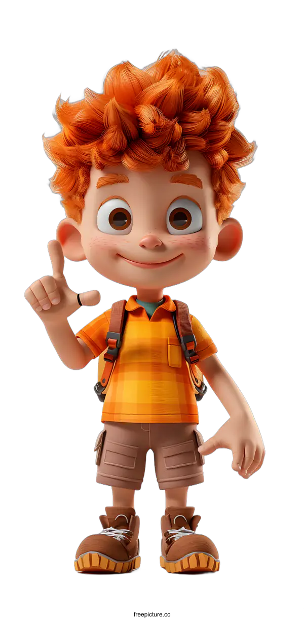 [Transparent Background PNG]Cute Cartoon Boy with Backpack and Red Hair