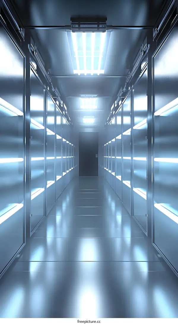 Futuristic Metal Corridor With Bright Lights