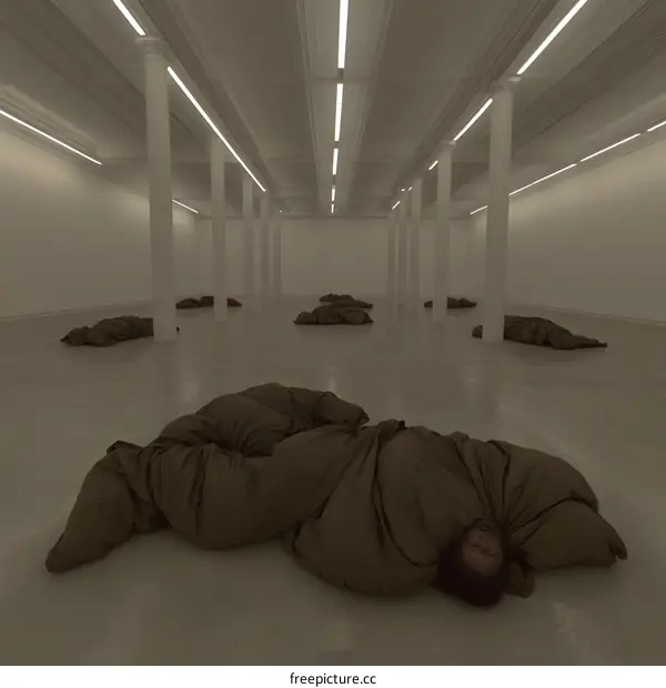 Man Covered in Blanket in Gallery