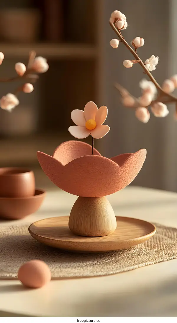 Wooden Flower Pot With Pink Flower