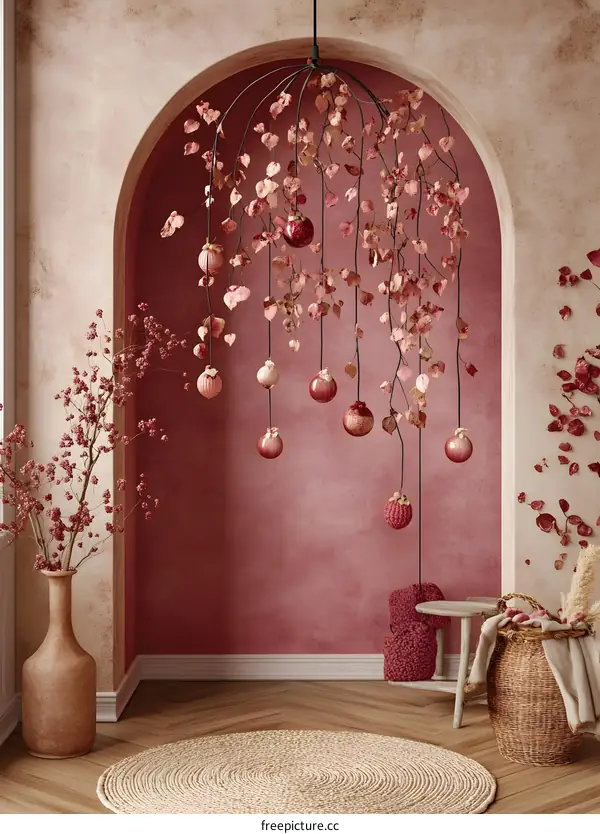 Pink And Brown Interior Design With Hanging Ornament