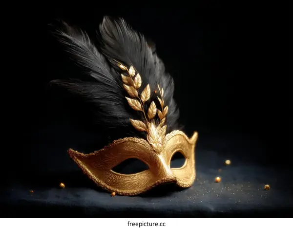 Golden Venetian Mask Against a Black Background