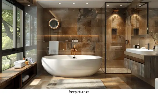 Modern Luxury Bathroom with Natural Stone Tiles