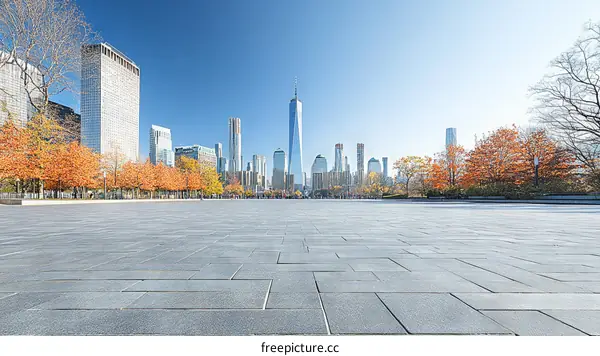 Autumn Cityscape Empty Plaza New York