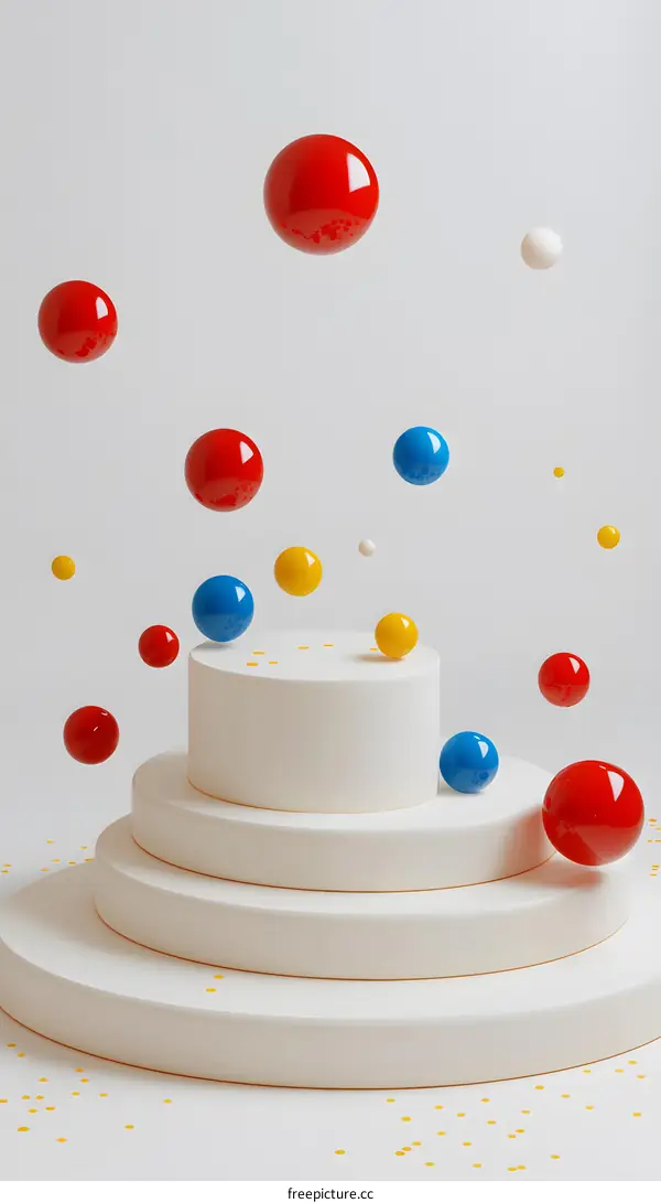 Abstract Colorful Balls on White Platform