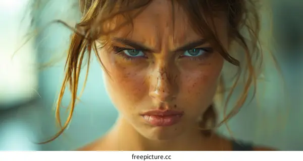 Close-up Portrait of a Woman with Angry Expression
