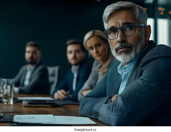 Business Meeting With Confident Man Looking At The Camera