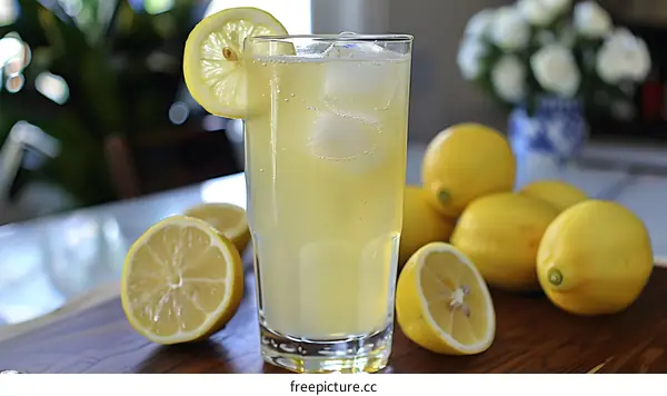 Refreshing Summer Lemonade Drink with Ice and Lemon Slices
