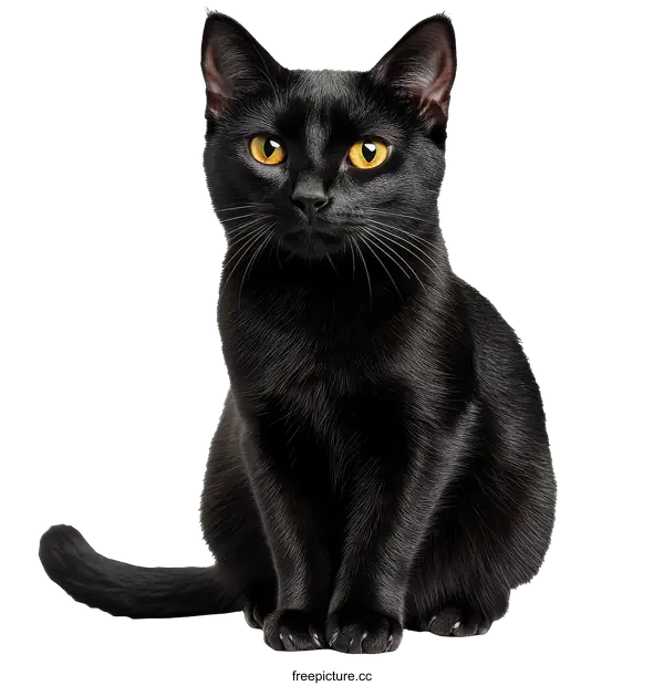 [Transparent Background PNG]Black Cat Portrait Against White Background