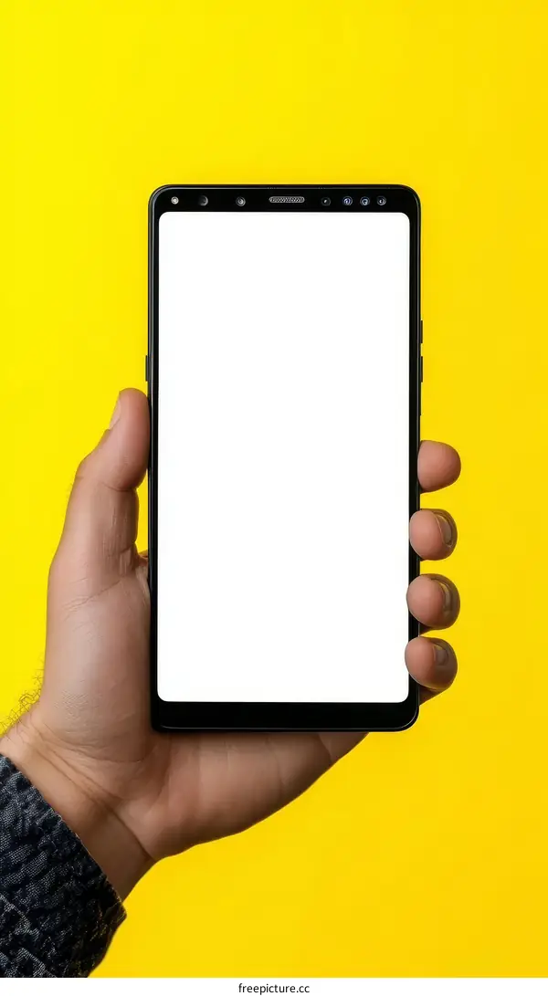 Smartphone Held by a Person Against a Yellow Background