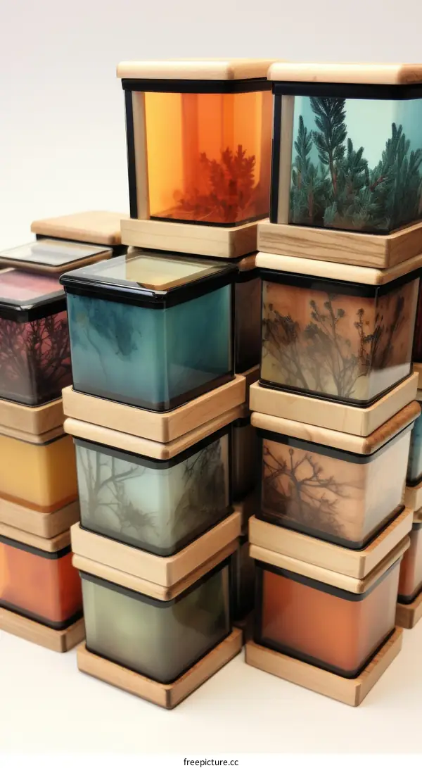 Cubes with trees and foliage inside them