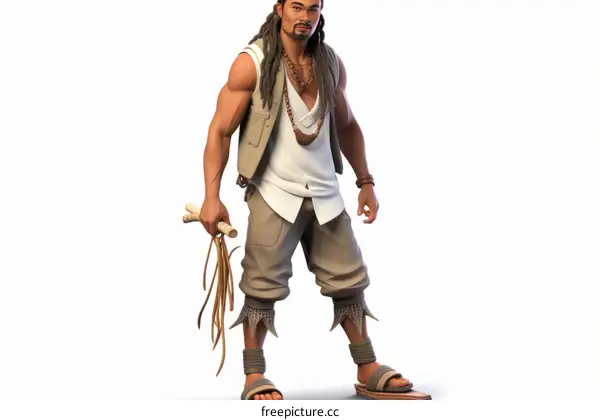 Dreadlocks man holding whip