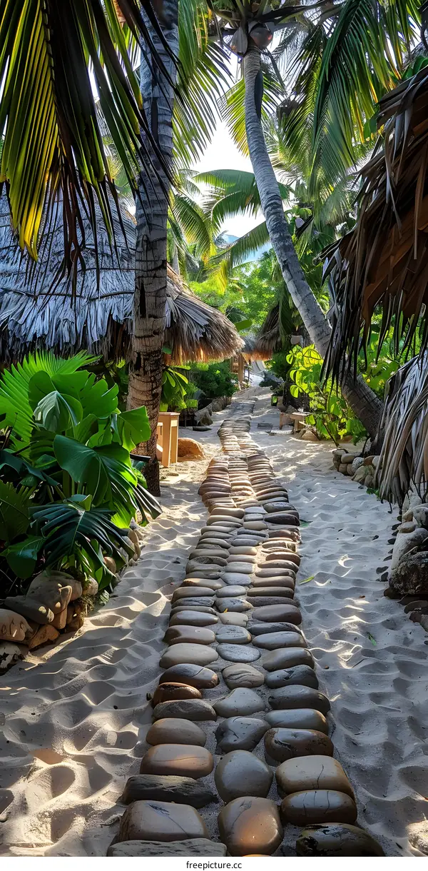 Stone path through a tropical garden