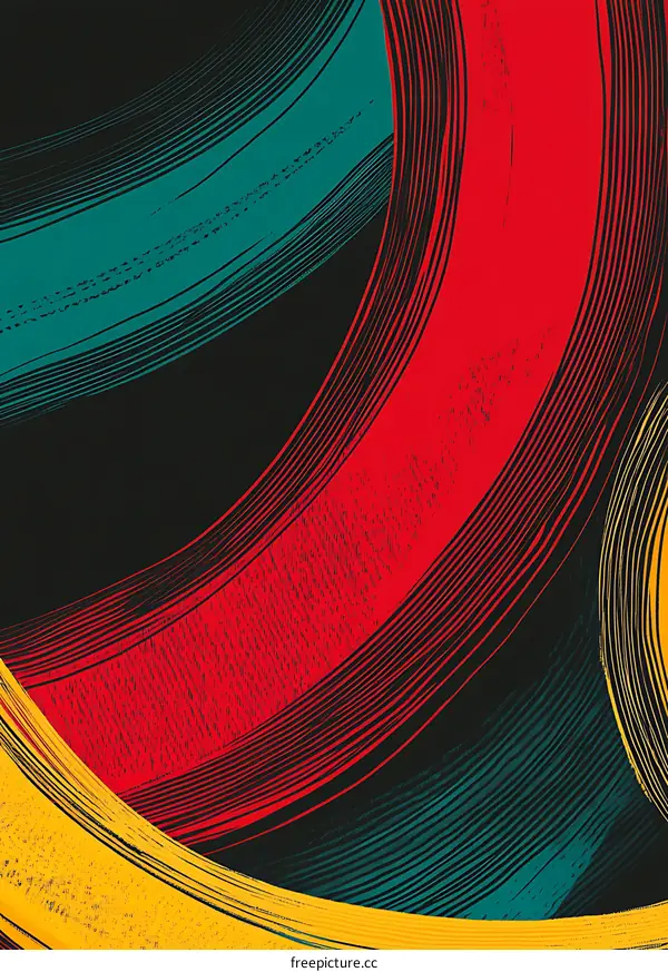 Abstract Artwork with Yellow Red and Green Curved Lines